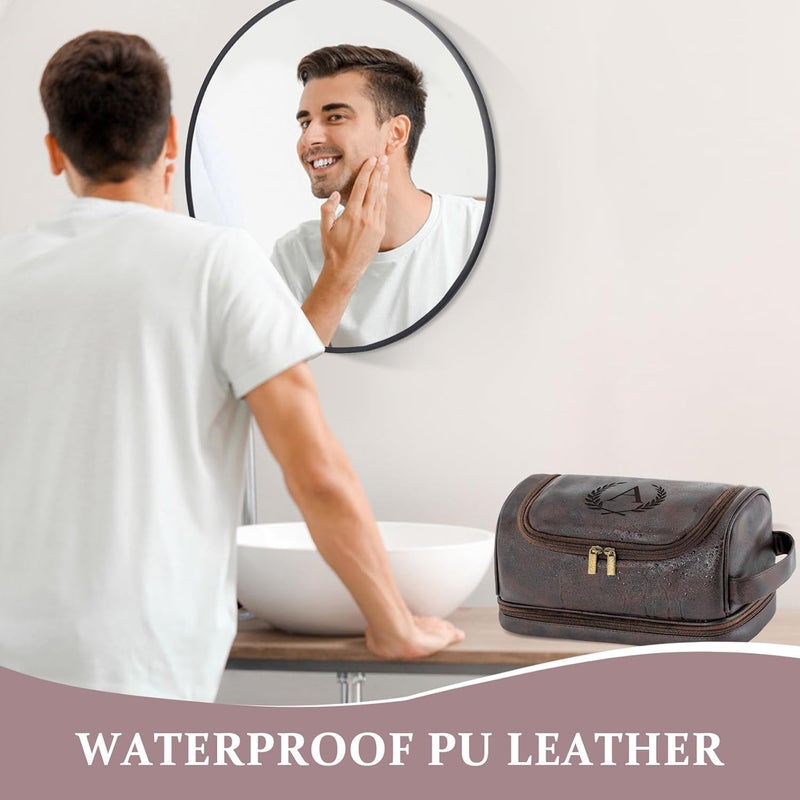 Aganmi Personalized Christmas Birthday Gifts Toiletry Bag for Men Dad Husband, Custom Initial PU Leather Waterproof Toiletry Organizer Dopp Kit Shaving Bag Travel Essential for Men, Dark Brown J - Image 4